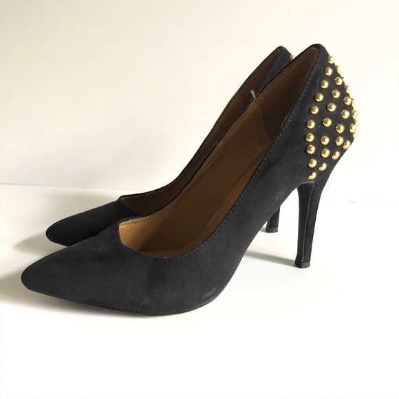 Shoe Dazzle Black & Gold Beaded Heels - Picture 4 of 8